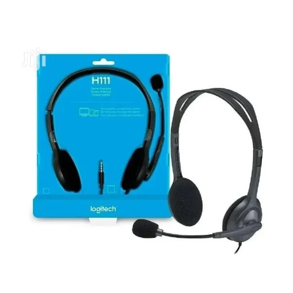 Logitech H111 Wired Headset Stereo Headset with Noise-Cancelling Microphone 3.5 mm Audio Jack PC Mac Laptop Smartphone Tablet